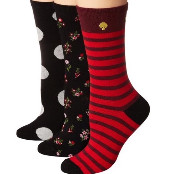 3 KATE SPADE Red Brown Stripe Floral Polka Dot Trouser Crew Socks NIP Holiday - Picture 12 of 12